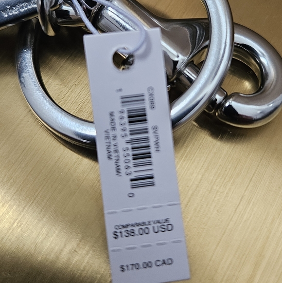 NWT COACH NORTH/SOUTH MINI TOTE BAG CHARM IN SIGNATURE CANVAS TAN & BEIGE - Picture 6 of 7